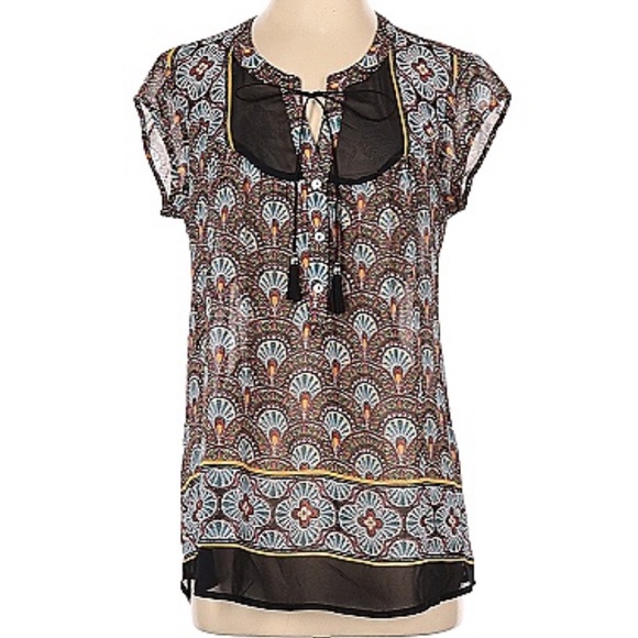 34. DR2 Boho Short Sleeve Sheer Blouse - Picture 1 of 2